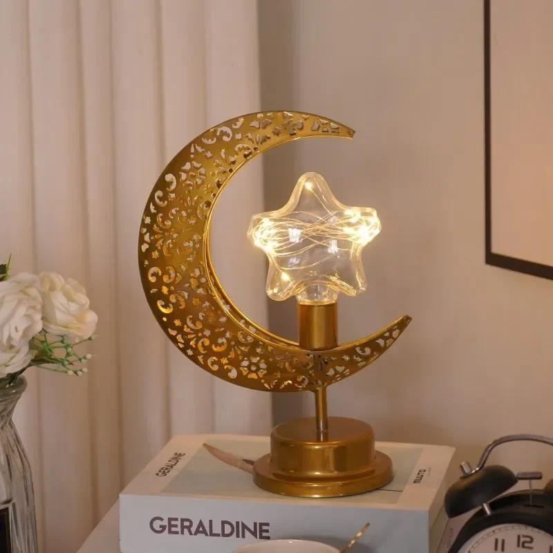 Ramadan Moon Star Light Gold EID Mubarak Ornaments Table Decor 2025 Eid Celebrate Adha Gifts Muslim Desktop Home Decor