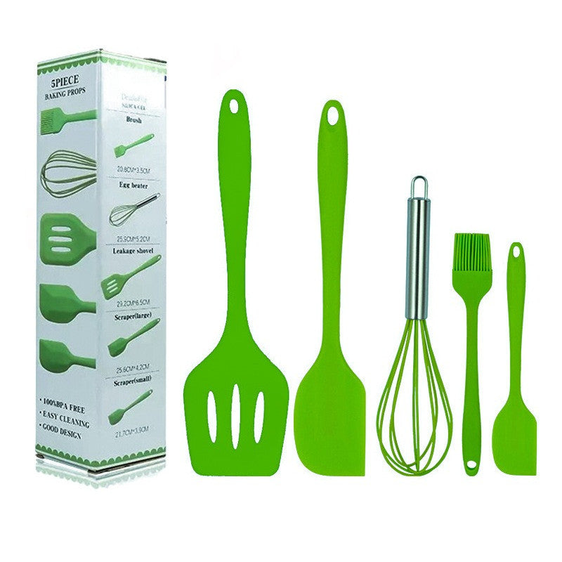 READY STOCK!!! 5Pcs Silicone Kitchen Utensils Set Including 3 Brushes and 1 Small Brush Baking Tools 硅胶烘焙工具套装