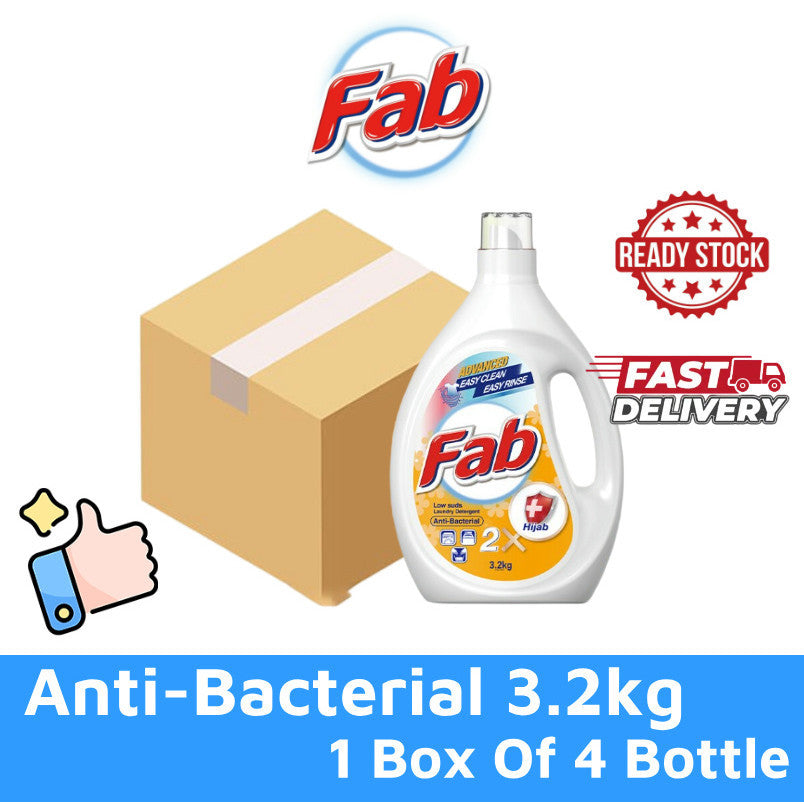 READY STOCK!!! Fab Low Sud Laundry Detergent Liquid 3.2kg/3.5kg 1 Box Of 4 Bottle