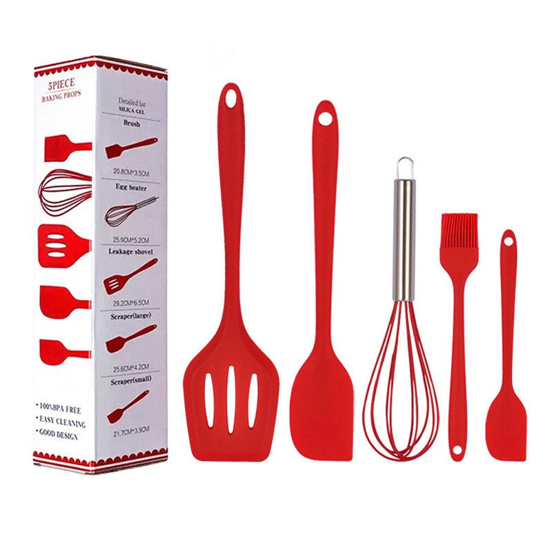 READY STOCK!!! 5Pcs Silicone Kitchen Utensils Set Including 3 Brushes and 1 Small Brush Baking Tools 硅胶烘焙工具套装