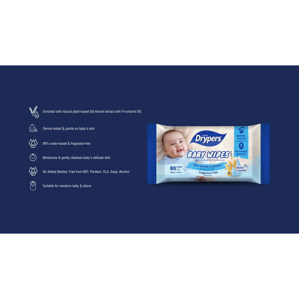 READY STOCK!!! Drypers Baby Wipes 2x30s | Gentle & Soft Baby Wet Wipes | Hypoallergenic Safe for Newborns 婴儿湿纸巾