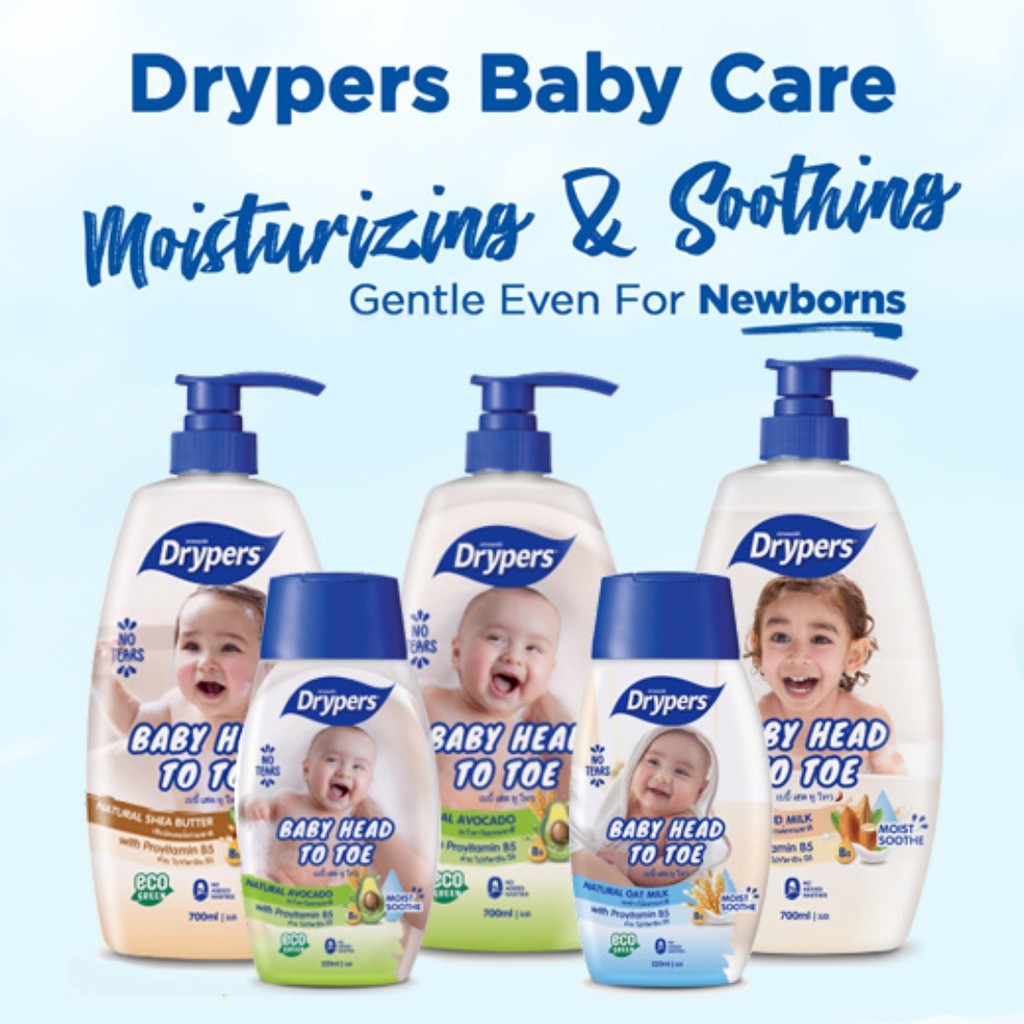 READY STOCK!!! Drypers Baby Head To Toe Wash | Gentle Baby Bath & Shampoo | Hypoallergenic Newborn Body Wash 220ml 婴儿洗护液