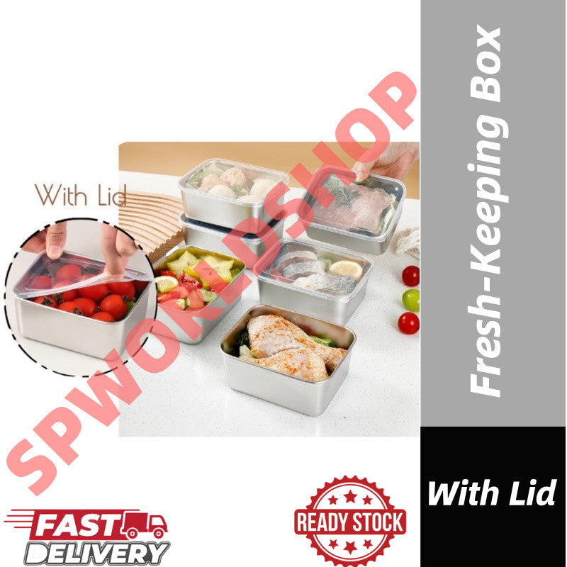 【READY STOCK】Stainless Steel Storage Box | Bekas Simpan Makanan 304 Organizer Crisper Fresh-Keeping with Lid Seal 保鲜收纳盒