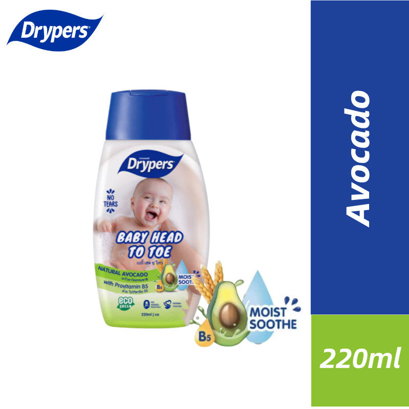 READY STOCK!!! Drypers Baby Head To Toe Wash | Gentle Baby Bath & Shampoo | Hypoallergenic Newborn Body Wash 220ml 婴儿洗护液