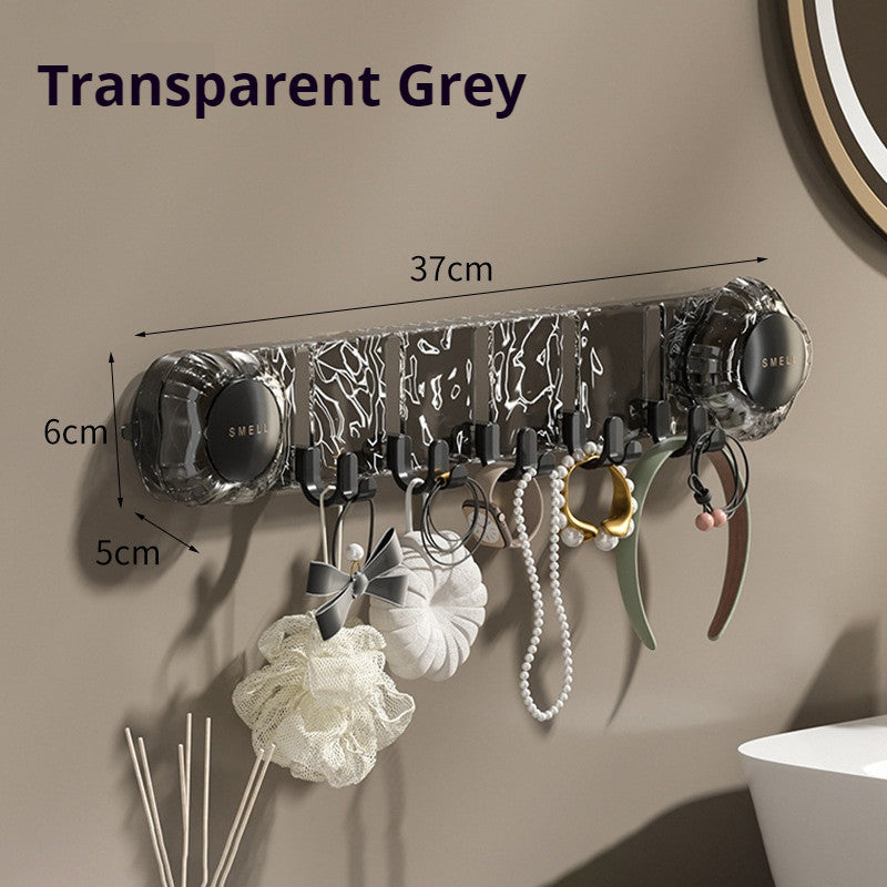 【READY STOCK】Wall-Mounted Rotating Suction Cup Hook | No-Drill Multi-Hook Hanger for Kitchen Bathroom Storage | 强力吸盘联排挂钩