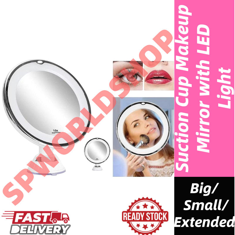 READY STOCK!!! Suction Cup Makeup Mirror with LED Light | Portable & Brightness Adjustable Makeup Mirror 吸盘式化妆镜 带LED补光灯
