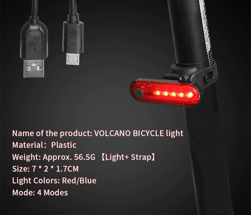 Portable USB Chargeable Waterproof Rear Bicycle Tail Light 5 LED Lamp 4 Flashing Models Night Safety Warning Bike Access