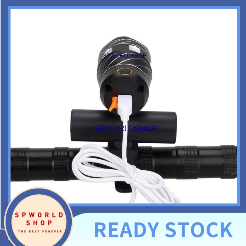 USB Rechargable Lamp Zoomable T6 LED Bike Front Light Torch 3 Modes Cycling Headlight