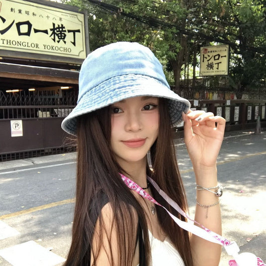【READY STOCK】Denim Bucket Hat Unisex Sun Hat Casual Outdoor Travel Spring, Summer & Autumn Fisherman Cap 牛仔渔夫帽
