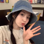 【READY STOCK】Denim Bucket Hat Unisex Sun Hat Casual Outdoor Travel Spring, Summer & Autumn Fisherman Cap 牛仔渔夫帽