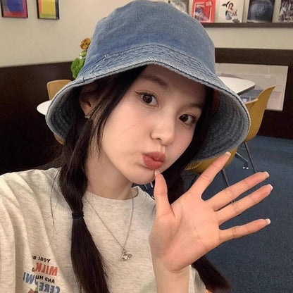 【READY STOCK】Denim Bucket Hat Unisex Sun Hat Casual Outdoor Travel Spring, Summer & Autumn Fisherman Cap 牛仔渔夫帽