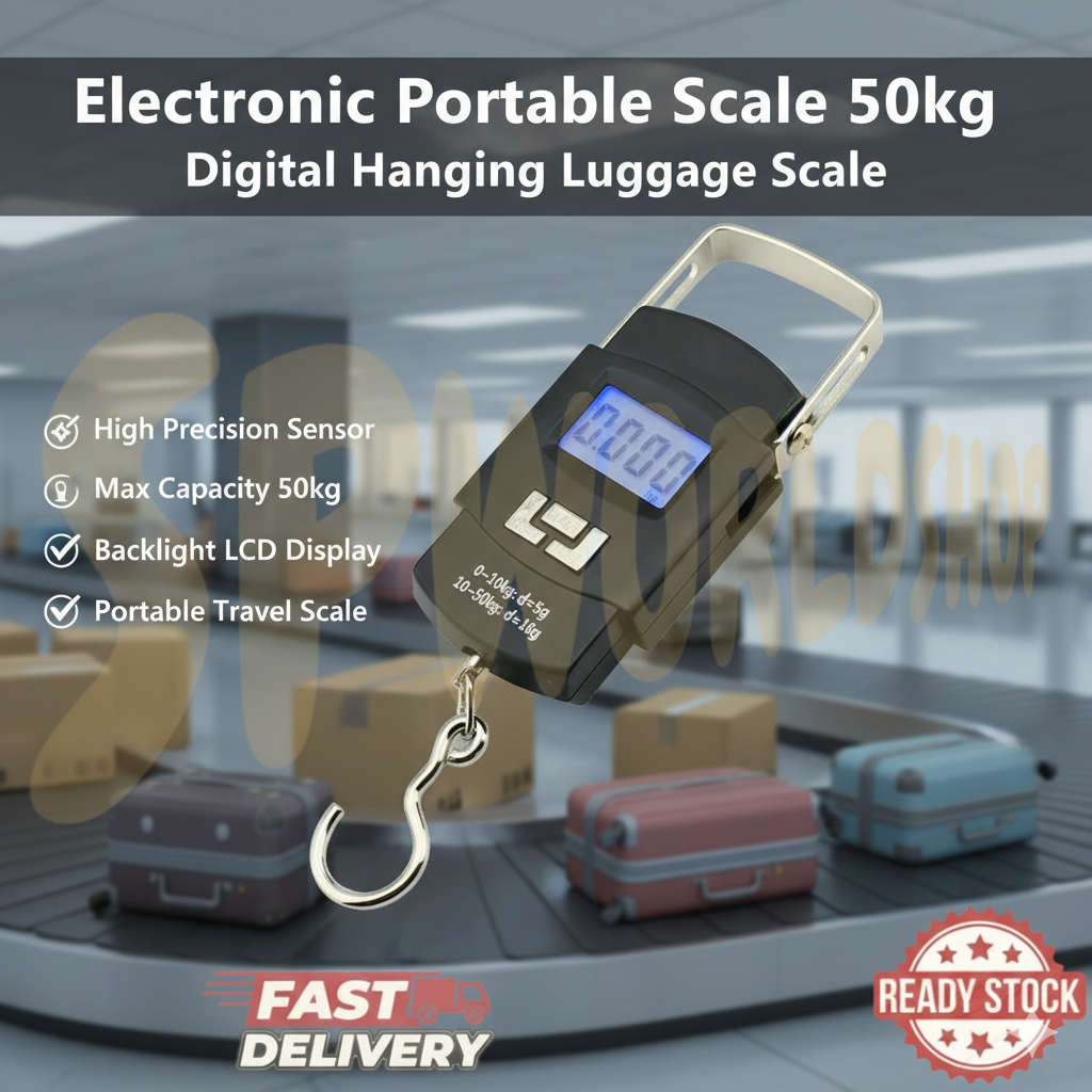 READY STOCK!!! electronic portable scale 50kg portable backlit portable luggage scale portable electronic scale 旅行手提行李秤