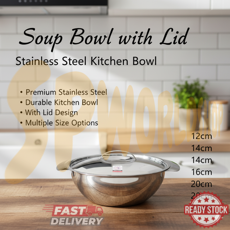 READY STOCK!!!ZEBRA S/S Soup Bowl with Lid#12cm#14cm#16cm#18cm#20cm#22cm