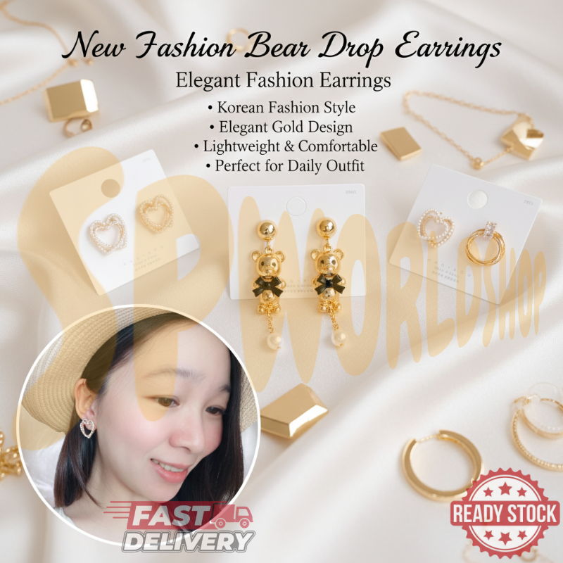 READY STOCK!!!2020 New Fashion Bear Drop Earrings Korean Alloy Cartoons Earring for Women