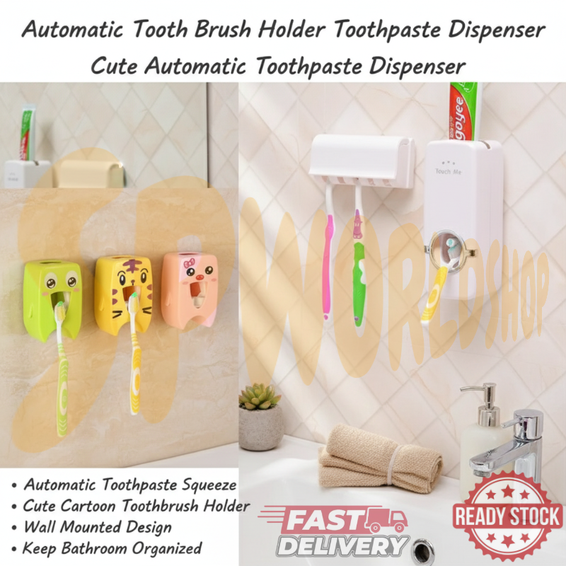 Bathroom Cartoon Automatic Tooth Brush Holder Toothpaste Dispenser Squeezer Toothpaste Bathroom Suction Wall Wash