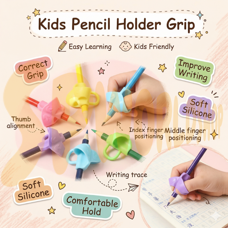 KIDS PENCIL GRIP | 儿童握笔矫正器：软硅胶材质、预防近视/老茧 | 左右手通用 | 现货秒发 Ergonomic Silicone Pen Holder for Kids | Corrective Writing Tool & Posture Support