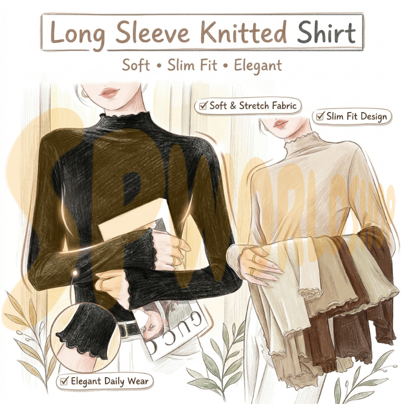 Women’s Mock Neck Inner Wear | Soft Modal Long Sleeve Top | Muslimah Inner Baju Perempuan E516 | Skin-Friendly Layering 莫代尔高领打底衫 丝滑透气 叠穿必备