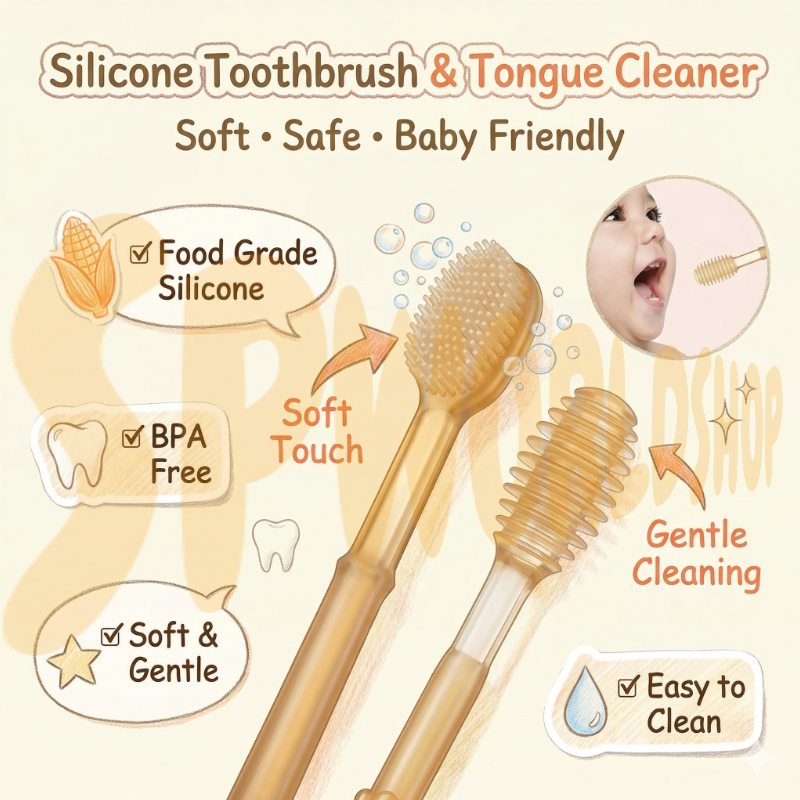 360° Silicone Baby Toothbrush | Soft Tongue Scraper for Newborns | Safe Oral Hygiene Kit | Pembersih Mulut Bayi 婴儿口腔清洁 软毛牙刷 解决奶垢