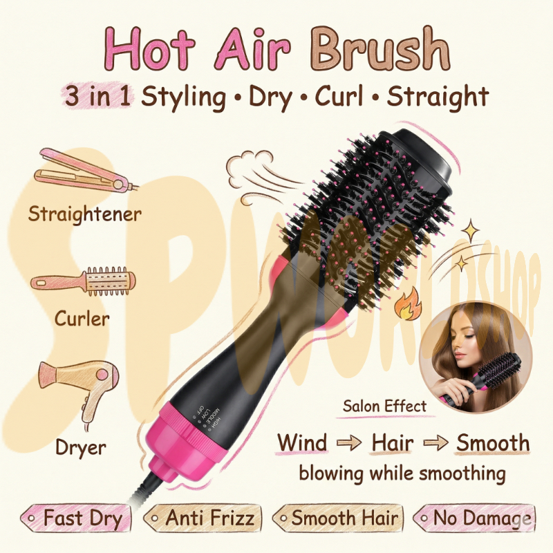 Professional Blow Dryer Brush | Round Brush Volumizer for Hair | All-in-One Styler Comb MO82 一步到位热风梳 吹干造型 二合一 负离子