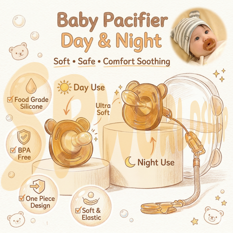Baby Pacifier Day & Night Set | BPA-Free Soother for Newborns | Mimics Natural Breastfeeding | Puting Bayi Lembut 婴儿日夜型安抚奶嘴 仿母乳 纳米硅胶