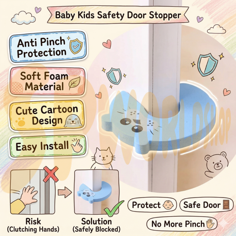 Safety Door Stopper (C0D1) | Anti-Finger Pinch Guard | Cartoon Foam Door Wedge Protector | Penyekat Pintu Bayi 宝宝安全门塞 防夹手 门卡 泡沫门挡