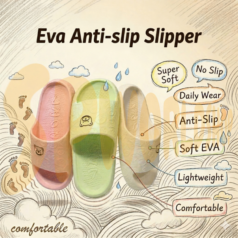 【ANTI-SLIP】Women’s Soft Cloud Slippers (B2024) | Lightweight Indoor Outdoor Sandals | Thick Sole Non-Slip Flip Flops | Selipar Perempuan 女士防滑拖鞋 踩屎感 浴室居家