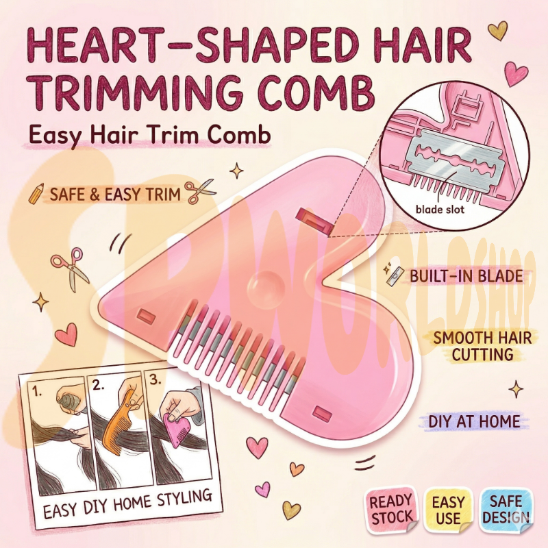 Heart Hair Trimmer Comb | Portable Fringe & Bangs Cutter | Manual Hair Thinning Tool for Women & Kids 爱心削发器 懒人剪刘海神器 随身携带 碎发整理