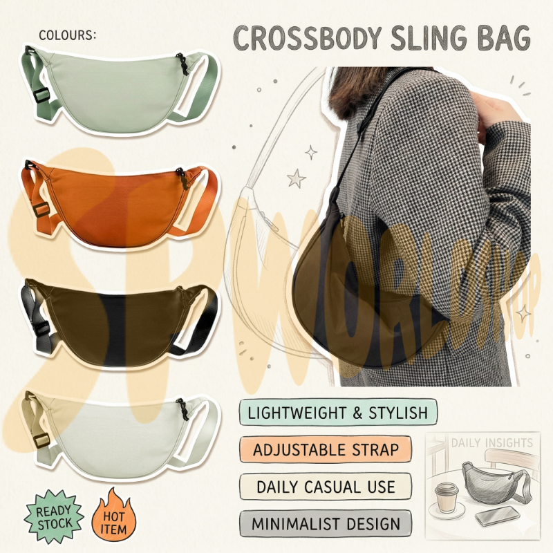 Minimalist Nylon Dumpling Bag | Waterproof Crossbody Shoulder Bag B07089 | Versatile Travel & Gym Bag | Beg Sandang Lelaki & Perempuan 极简机能风 尼龙斜挎包 防水大容量