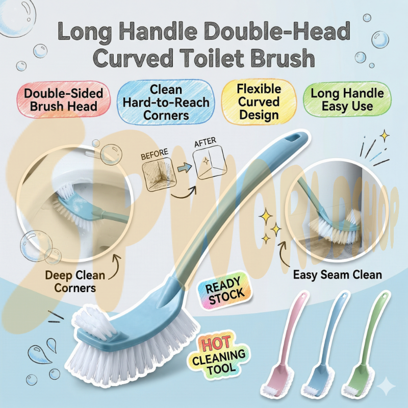 Long Handle Double-Head Curved Toilet Brush | 2-in-1 Bathroom Cleaning Tool | Deep Scrub Gap Cleaner Brush 长柄双头弯曲马桶刷 无死角清洁 强力去污 浴室神器
