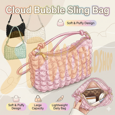 Korean Style Bubble Sling Bag B03140 | Soft Padded Crossbody Bag | Cute & Versatile Travel Shoulder Bag | Beg Murah Cantik 云朵包 泡泡纹 腋下斜挎两用 少女感