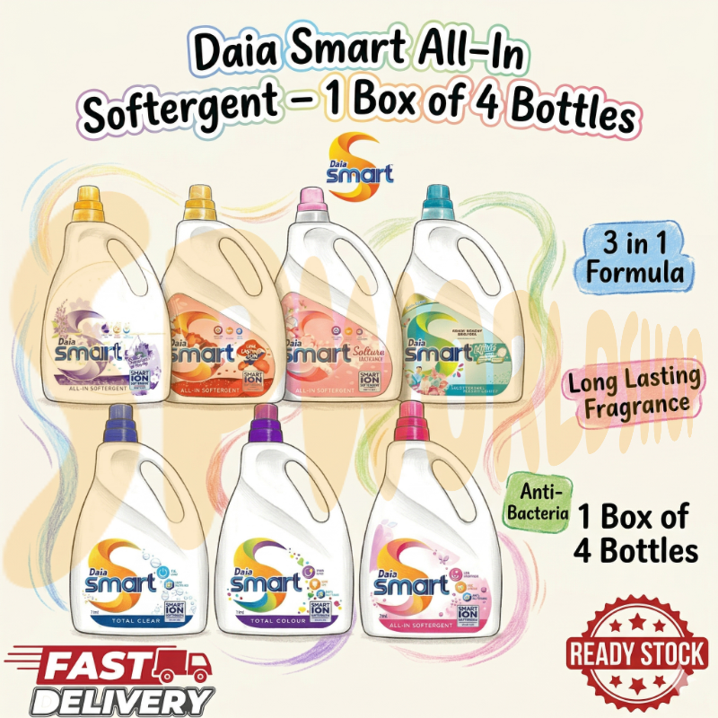 【READY STOCK】Daia Smart All-In Softergent Liquid Detergent 3.6kg 1 Box of 4 Bottle