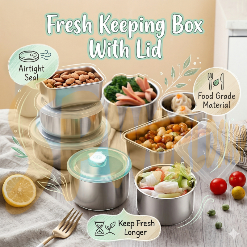 【READY STOCK】Stainless Steel Storage Box | Bekas Simpan Makanan 304 Organizer Crisper Fresh-Keeping with Lid Seal 保鲜收纳盒