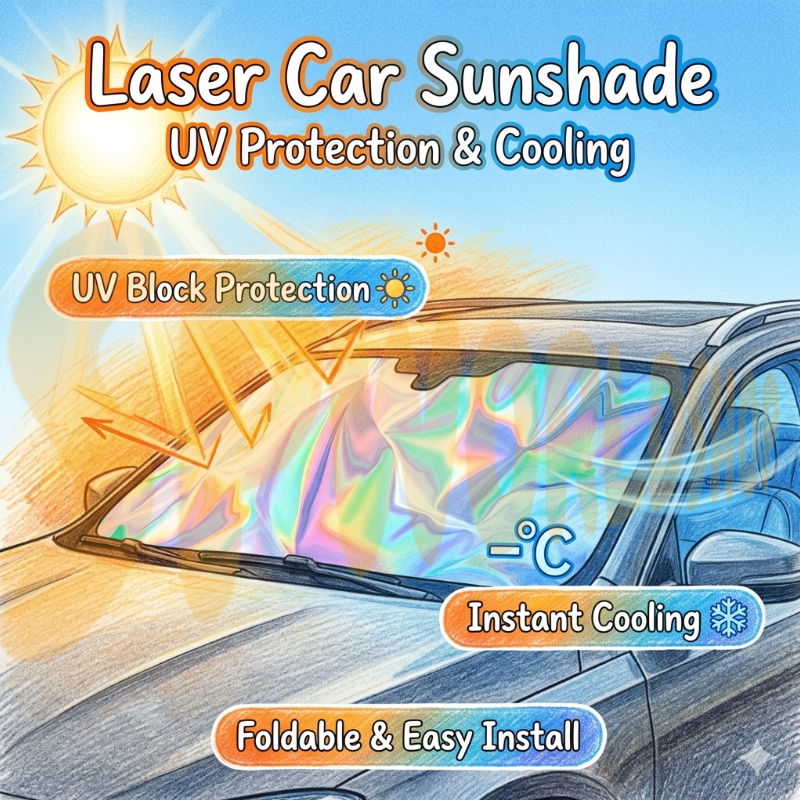 READY STOCK!!! Car Sunshade Reflective Laser Windshield Sun Shade UV Protection Foldable Sun Block Cover 镭射汽车遮阳挡