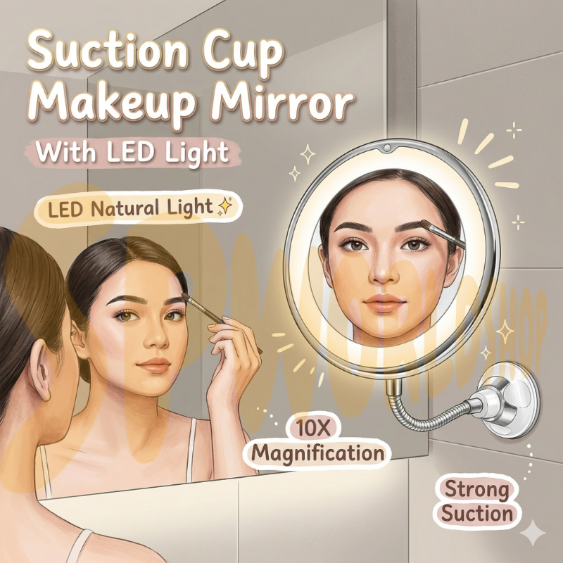 READY STOCK!!! Suction Cup Makeup Mirror with LED Light | Portable & Brightness Adjustable Makeup Mirror 吸盘式化妆镜 带LED补光灯