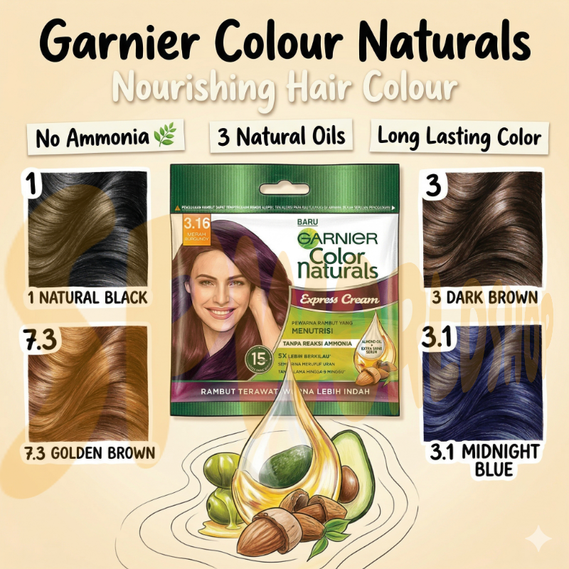 READY STOCK!!! Garnier Color Naturals | Long-Lasting Nourishing Cream Hair Color with Natural Oils | Grey Coverage