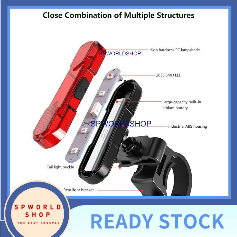 USB Rechargeable Bike Bicycle Tail Rear light -RED