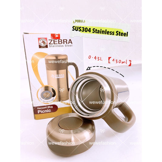 READY STOCK!!!Zebra SUS304 Stainless Steel Vacuum Pinic Mug 0.45L (450ml)