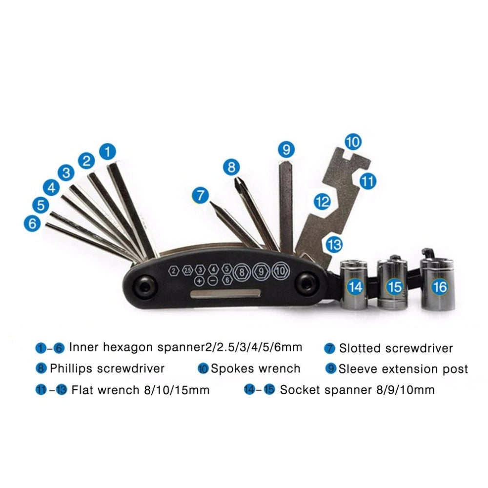 Bike Bicycle Tire Repair Tools Kit Set Bag Multitool Cycling Service Folding Hex Wrench Tool Bicycle Portable Riding