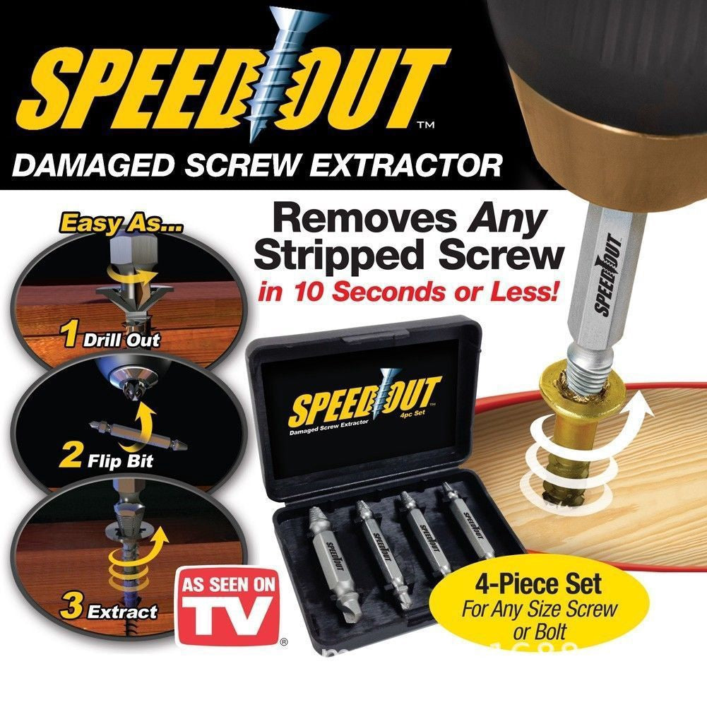 Speed Out 4pcs Damaged Screw Extractor Use With Any Drill As Seen On TV Speed Out * READY STOCK