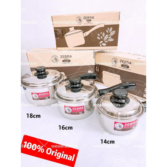 READY STOCK!!!Zebra SUS304 Stainless Steel CARRY Sauce Pan [14cm, 16cm, 18cm]