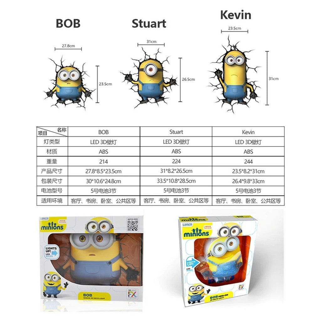 Cartoon Minions Stereo 3D Wall Night Lamps Children Bedroom Room Corridor Bedside Wall Birthday Gift Night PREORDER