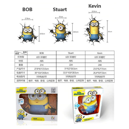 Cartoon Minions Stereo 3D Wall Night Lamps Children Bedroom Room Corridor Bedside Wall Birthday Gift Night PREORDER