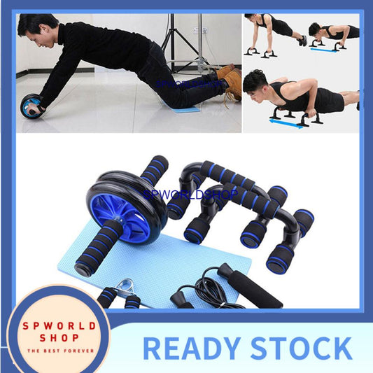 5 in 1 Muscle Trainer Wheel Roller Kit AB Whell Abdominal Roller With Push UP Bar Jump Rope Gym Home Fitness Equipment