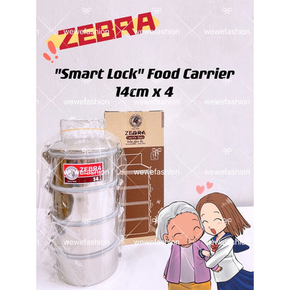 READY STOCK!!!100% Original from THAILAND Zebra Stainless Steel [14cm x 4] Food Carrier/Smart Lock