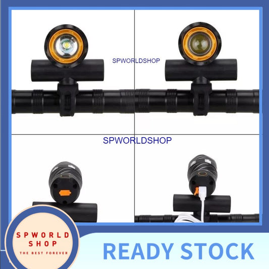 USB Rechargable Lamp Zoomable T6 LED Bike Front Light Torch 3 Modes Cycling Headlight