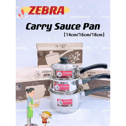 READY STOCK!!!Zebra SUS304 Stainless Steel CARRY Sauce Pan [14cm, 16cm, 18cm]