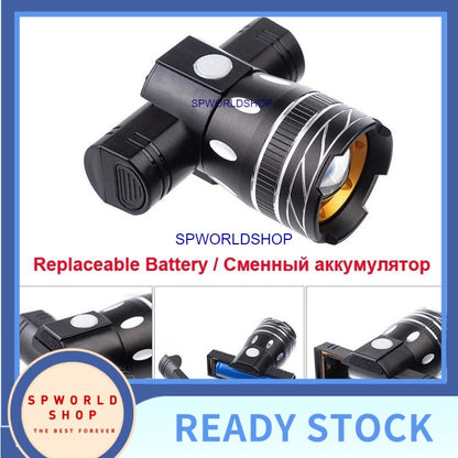 USB Rechargable Lamp Zoomable T6 LED Bike Front Light Torch 3 Modes Cycling Headlight