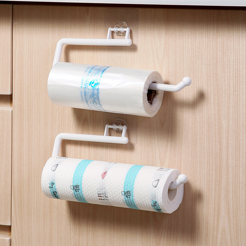 READY STOCK!!! Punch Free PP Kitchen Towel Hanger Rack Toilet Paper Roll Holder Cabinet Rag Hanging Holder 免打孔PP厨房毛巾挂架
