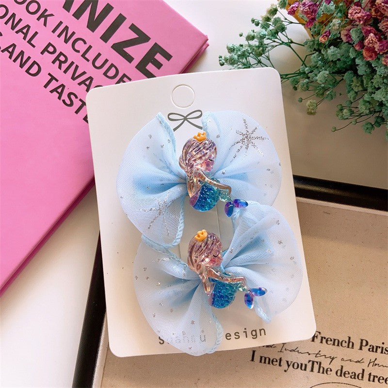 Gorgeous Princess Bow Knot Mesh Crystal Hair Clips Perfect for Kids' Hair Accessories-CSW1017
