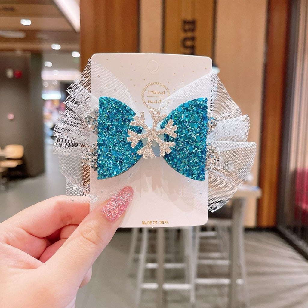 Gorgeous Princess Bow Knot Mesh Crystal Hair Clips Perfect for Kids' Hair Accessories-CSW1017
